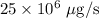 25\times 10^6\ \mu\text{g/s}