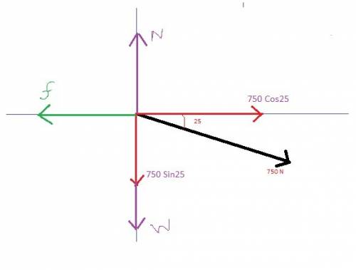 You push downward on a trunk at an angle 25° below the horizontal with a force of 750 n. if the trun