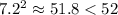 7.2^2\approx51.8<52