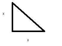 An isosceles right angled triangle is shown. The area of the triangle is 200cm squared.Work out the