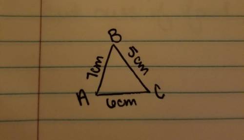 Construct the triangle abc in which ab=7cm , bc=5cm and ac=6cm