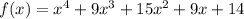 f(x)=x^4+9x^3+15x^2+9x+14