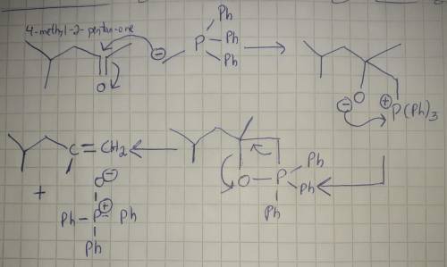Draw the curved arrows for the reaction mechanism of 4-methylpentan-2-one to give 2,4-dimethylpent-1