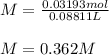 M=\frac{0.03193mol}{0.08811L}\\\\M=0.362M