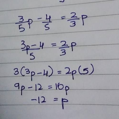 3/5p-4/5=2/3p
please help solve for p and show work!