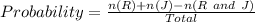 Probability = \frac{n(R) + n(J) - n(R\ and\ J)}{Total}