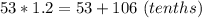 53 * 1.2 = 53 + 106\ (tenths)