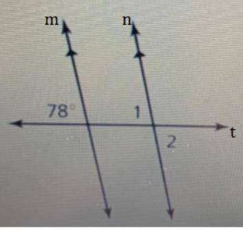 In exercises 1 and 2, find m<1 and m<2. Tell which theorem you used in each case.