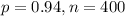 p = 0.94, n = 400