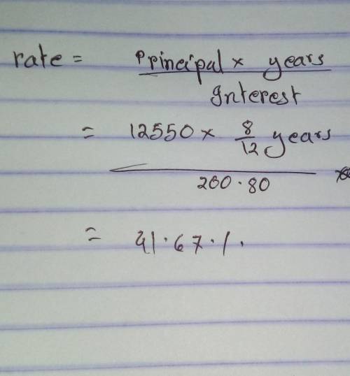 Dennis saves RM12 550 in a bank for 8 months. He

receives RM200.80 as interest at the end of the pe