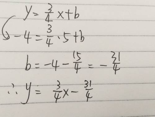 What is the slope-intercept form of the equation of a line that passes through (5, -4) and has a slo