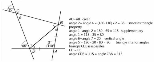 The diagrams shows a quadrilateral ABCD with each of its sides extended

AB=ADshow the ABCD is a kit