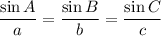 \dfrac{\sin A}{a}=\dfrac{\sin B}{b}=\dfrac{\sin C}{c}