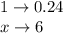 1\rightarrow 0.24\\x\rightarrow 6\\