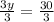 \frac{3y}{3} = \frac{30}{3}