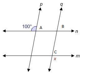 Select the correct answer. in the figure, lines m and n are parallel to each other. lines p and q ar