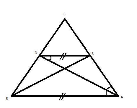 In δabc, ad and be are the angle bisectors of ∠a and ∠b and de ║ ab . if m∠ade is with 34° smaller t