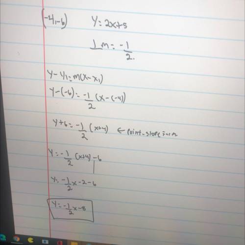 (-4,-6) perpendicular to the line y=2x+5