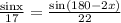 \frac{\text{sinx}}{17}=\frac{\text{sin}(180-2x)}{22}