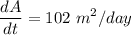 \displaystyle \frac{dA}{dt} = 102 \ m^2/day