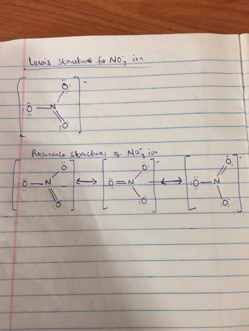 Discuss the nature of the bonding in the nitrate ion ( ) NO32 .Draw the possible Lewis resonance dia