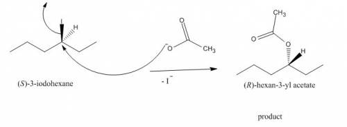 Draw the product you expect from the reaction of (s)-3-iodohexane with ch3co2-. be sure to show ster