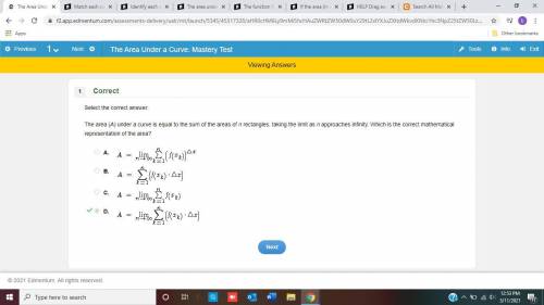 The area under a curve is equal to the sum of the areas of N rectangles taking the limit as an appro