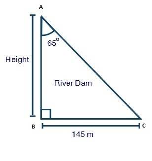 The picture below shows a portion of a river dam:  a right angle triangle is shown with the measure 