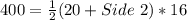 400 = \frac{1}{2}(20 + Side\ 2) * 16