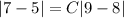 \displaystyle |7 - 5| = C|9 - 8|