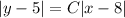 \displaystyle |y - 5| = C|x - 8|