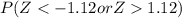 P(Z < -1.12 or Z  1.12)