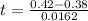 t = \frac{0.42 - 0.38}{0.0162}