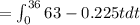 =\int_{0}^{36} 63-0.225 t d t