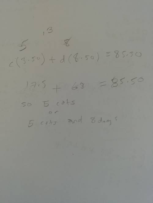 Linear system word problem - animals an animal shelter spends $3.50 per day to care for each cat and