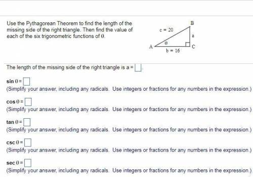 Q5 Q31.) Use the Pythagorean Theorem to find the length of the missing side of the right triangle. T