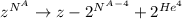 {z}^{N^{A}}\to  z-2^{N^{A-4}} + 2^{He^{4}}