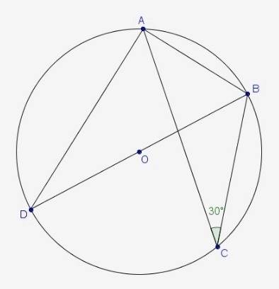 Bd is a diameter of circle o. if m∠acb = 30°, what is m∠dba?