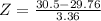 Z = \frac{30.5 - 29.76}{3.36}