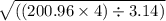 \sqrt{((200.96 \times 4) \div 3.14)}