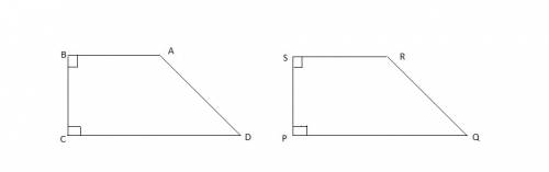 The figure shows two right trapezoids. trapezoid a b c d has right angles at b and c. angle b is adj