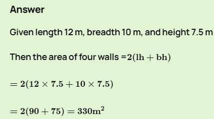Find the area of four walls of a room (Assume that there are no doors or windows) if its length 12 m
