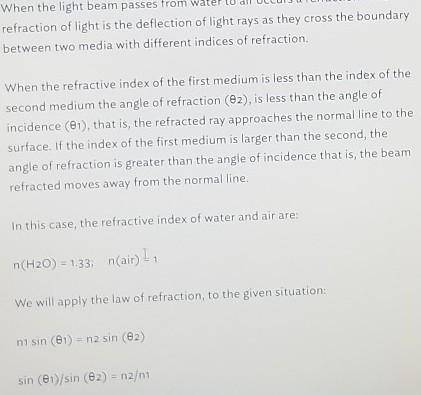 What occurs as a ray of light passes from
al inilo water?