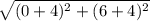 \sqrt{(0+4)^2+(6+4)^2}