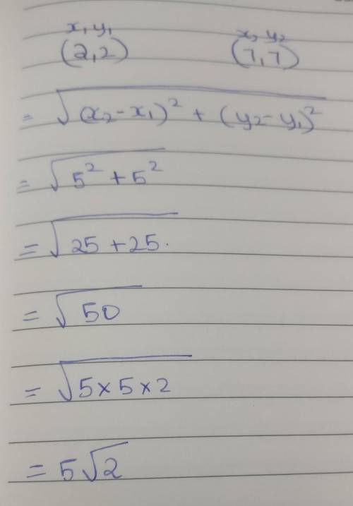 Use formula to complete the distance between the following points ​