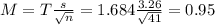 M = T\frac{s}{\sqrt{n}} = 1.684\frac{3.26}{\sqrt{41}} = 0.95