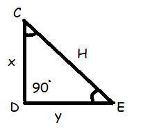 Given isosceles right triangle CDE with m∠D = 90, sin C = sin D