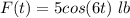 F(t) = 5cos(6t)\ lb