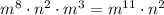 m^8\cdot n^2\cdot m^3=m^{11}\cdot n^2