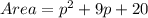 Area = p^2 + 9p + 20